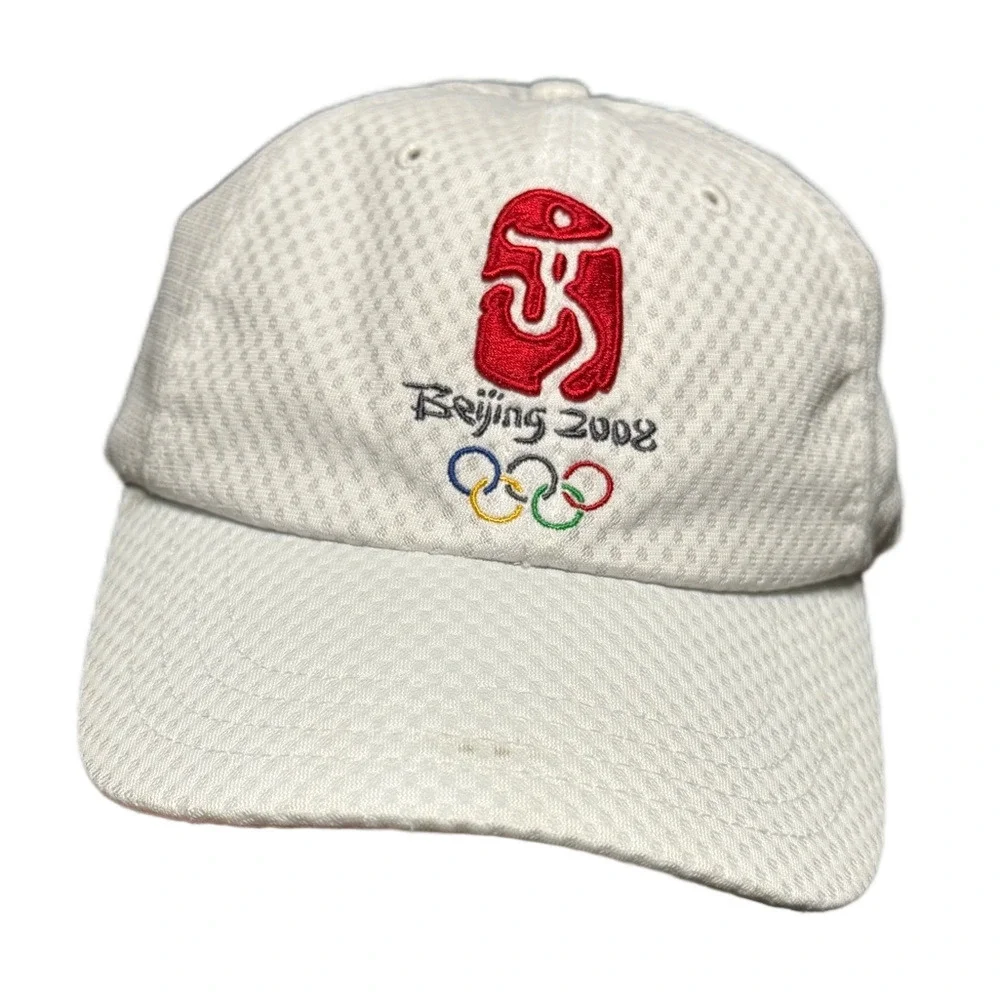 Beijing 2008 Olympics 100% Polyester Velcro White Cap